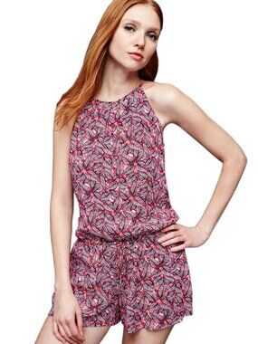 GAP Pink & Purple Tropical Leaf Print Halter Romper | S